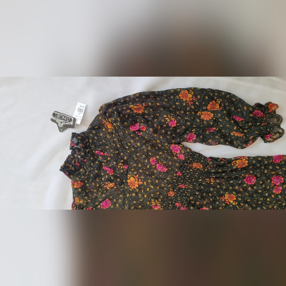 NWT!Spring Boho Sheer Textured Elegant High-Neck Women's Floral Midi Dress Small - Picture 13 of 17